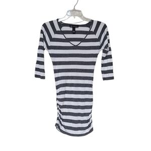 INC Striped T Shirt Dress 3/4 Sleeve Rugby Casual Mini Bodycon